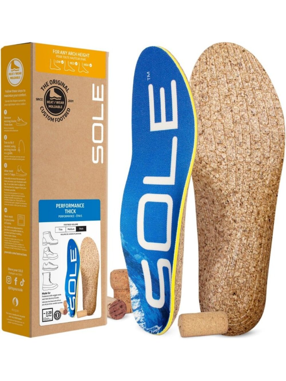 Custom Moldable Thick Insoles for Men & Women - Comfort & Support Size 13/15